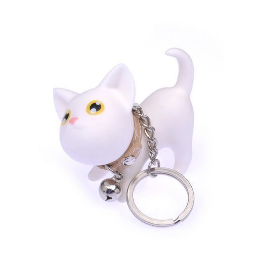 Porte-cles de pendentif de chat mignon blanc