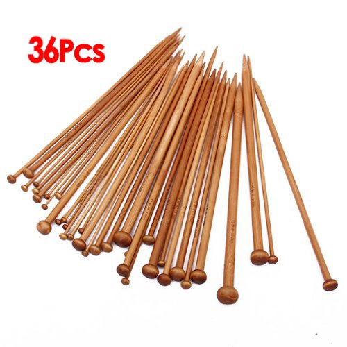 SODIAL(R) 36pcs et 18 tailles pour un paquet d'aiguilles a tricoter avec la pointe simale en bambou carbonise code EAN 4894462055519 