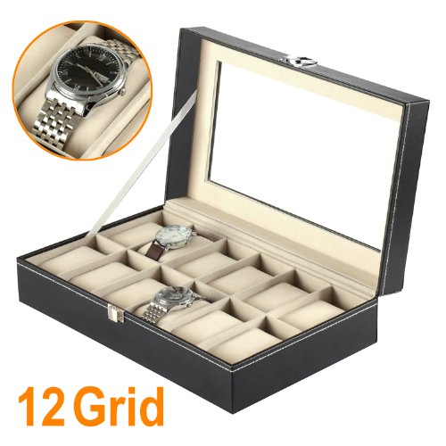 12 grille simili cuir montre display boite case...