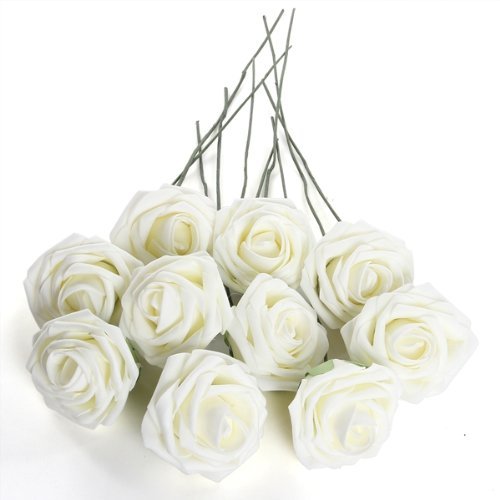 Mousse ivoire artificielle rose bouquet 10 pe f...
