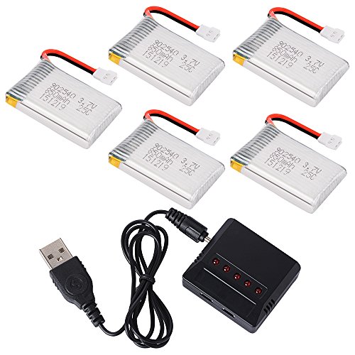 5in1 chargeur usb + 5x 3.7v 850mah 25c batterie...