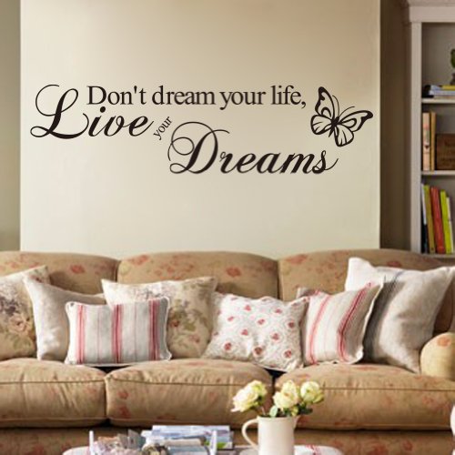 Sticker mural en vinyle avec citation en anglais don't dream your life, live your dreams. 4894494573999 Himanjie