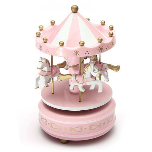 SODIAL(R) Carrousels - SODIAL(R)Manege chevaux musical bois carrousel boite a musique jouet jeu pr enfant bebe rose code EAN 4894560580371 