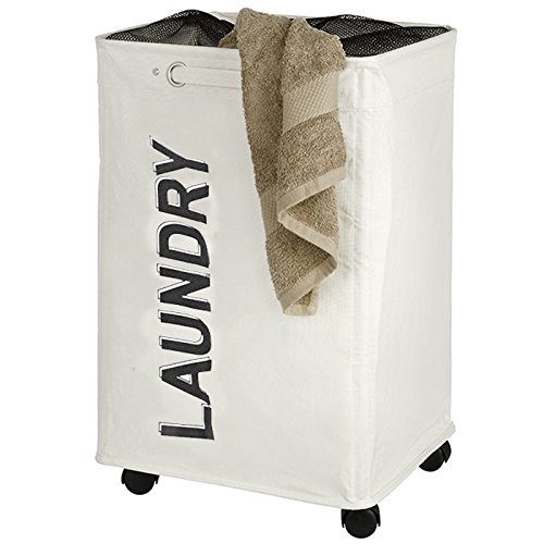 Panier à Linge avec 4 Roulettes - Blanc