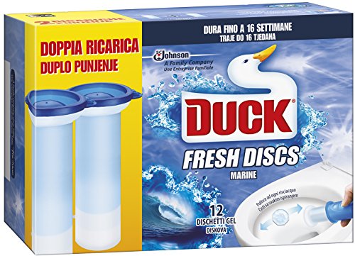 Duck - gel discs wc, 5 en 1, prévient le calcaire qui accueille les germes, marines - 72 ml 12 unités code EAN 5000204593280 
