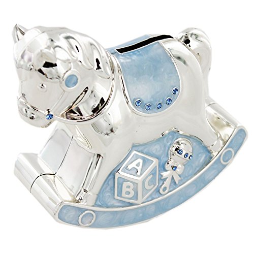 Cadeau de baptême Argenté Emaille Bleu Tirelire...