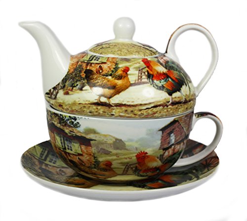 Porcelaine fine Motif coq et poule Thé pour une...