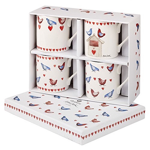 Mug en porcelaine motif love birds lot de 4 set...