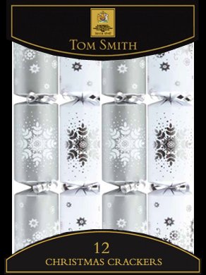 12 Crackers de Noël Flocons Blanc & Argent