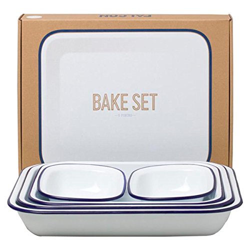 Falcon Enamelware Genuine Falcon Enamel Bake Set (Classic White with Blue Rim) 5012823110021 (5012823110021)