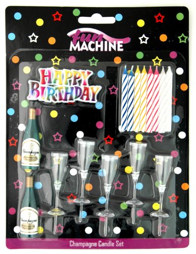 Fun Machine Happy Birthday champagne flutes bouteilles et porte-bougies avec 8 bougies code EAN 5013206076934 