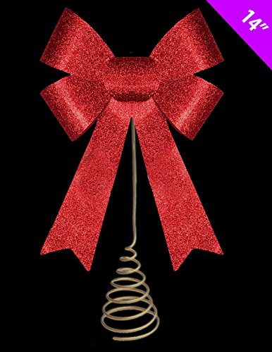 christmasshop 14 pouces Christmas Tree Top Décoration - Red Glitter Bow cime code EAN 5013206122402 