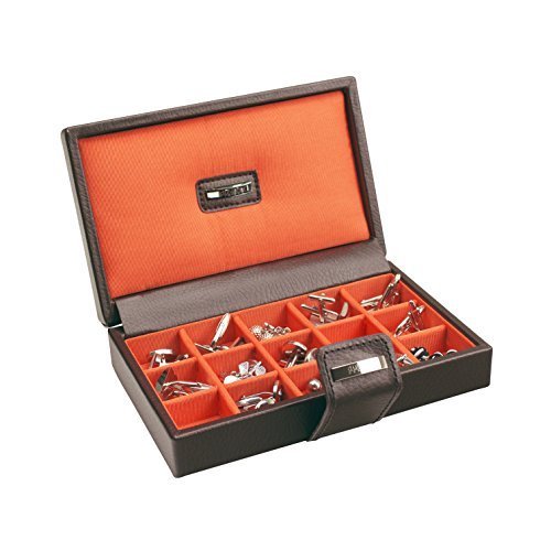 Dulwich Designs by LC Designs Dulwich Designs'Park Lane'en cuir véritable Boîte à boutons de manchette 15 sections Marron chocolat avec doublure tissu Orange code EAN 5013648012361 