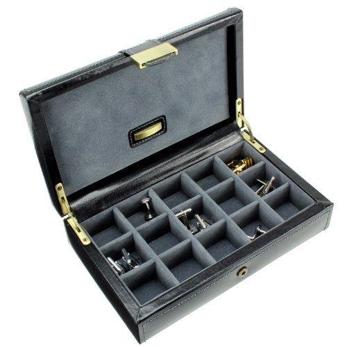 Heritage Dulwich Designs'Heritage'Premium 15 sections en cuir pour boutons de manchette et bague, étui suédine avec doublure grise Noir code EAN 5013648022414 