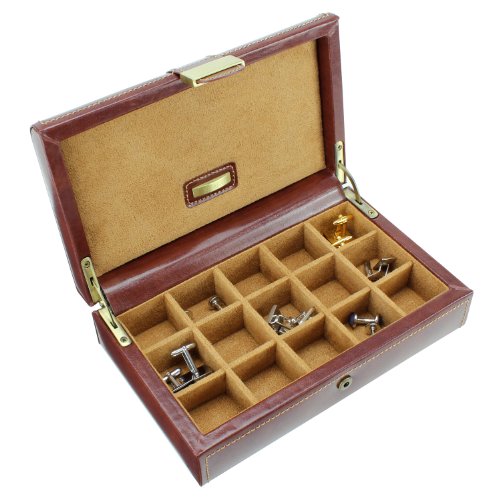 Heritage Dulwich Designs'Heritage'Premium 15 sections en cuir pour boutons de manchette et bague, marron, beige avec intérieur en suédine code EAN 5013648022636 