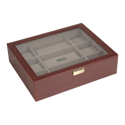 STACKERS - Men's Tan Glass Lidded 15pc Super-Size Watch Box STACKER with Check Lining 5013648029819 Stackers by LC Designs