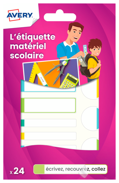 24 ÉTIQUETTES MATÉRIEL SCOLAIRE PLASTIFIÉES MUL...