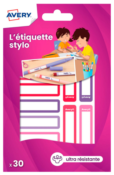 AVERY 30 ÉTIQUETTES STYLO ROSE/VIOLET AVERY code EAN 5014702085390 