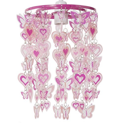 Suspension avec cœurs et papillons, rose blanc