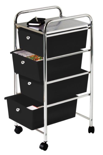 1600349 chariot à 4 tiroirs en plastique noir e...