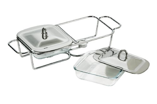 Chauffe-plat avec 2 plats en verre marinex inox...