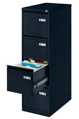 Bisley Classeur pour dossiers suspendus - 1 rangée avec 4 tiroirs noir profond - armoire armoire de bureau armoire métallique armoire pour dossiers suspendus armoires armoires de bureau armoires métalliques armoires pour dossiers suspendus classeur pour code EAN 5020073021202 