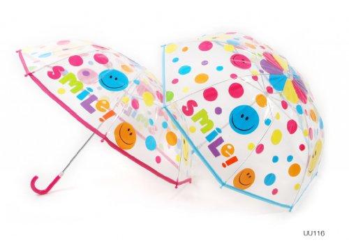 Drizzles Parapluie enfant fille inscription sMiLe !/smiley-transparent - 81 witzig & transparent en angleterre uK-couleur :  rose code EAN 5020133271165 