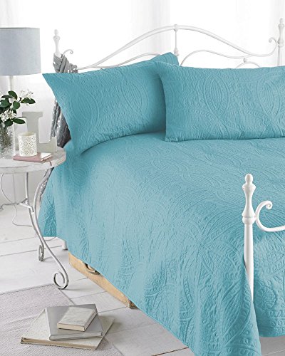 PremierDropShop Couvre-lit matelassé réversible en relief Bleu Azur, Parisienne, comprend 2 Lit, 240 cm x 260 cm, double/king 5023674149757 (5023674149757)