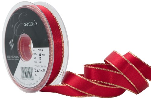 Ruban en satin à bordures dorées 15 mm, rouge