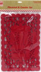 Noël napperons et Coaster Set Snowflake Dinner Table feutre rouge Mats 8PC 5025572032148 SnowW