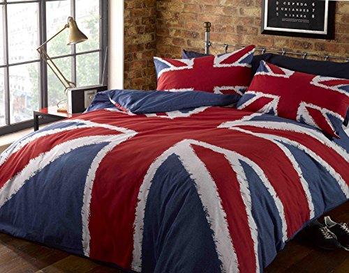Rock N Roll Union jack rouge, blanc et bleu drapeau britannique double couverture de couette. 200cm x 200cm. Comprend 2 x taies d'oreiller. code EAN 5027491449700 