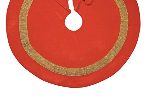 linen702 Jupe de sapin de Noël, 100 cm, avec insert aspect métallisé or en velours rouge (velours Bling 14103 Embrayage) code EAN 5027834174443 