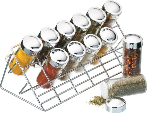 Étagère à épices et 12 flacons en verre chrome ...