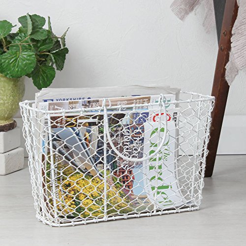 Dibor Blanc Ivoire Crème Poulet fil style shabby chic Magazine Journal panier de rangement - Parfait pour les salons et salles de bain rustique - h21.5 x 31 x 14 cm code EAN 5028804777473 