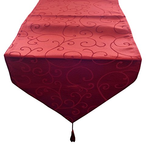 Chemin de Table damassé rouge de 35 cm x 152 cm...