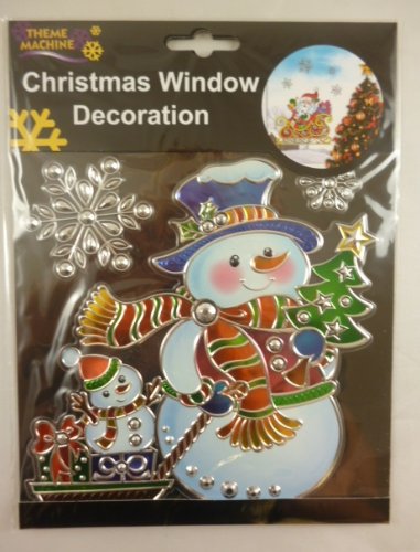 Stickers Fenêtre Noël Bonhomme De Neige & Flocons - Autocollants Réutilisables 40x30 Cm - Décoration Hiver Et Fêtes Pour Enfants