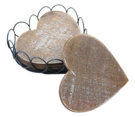 Gisela Graham Sous-verres en bois en forme de coeur support métallique style shabby chic code EAN 5030026398053 