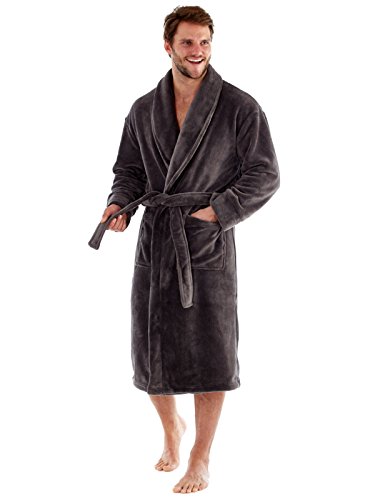 Harvey James Fleece Robe Satin Stripe Coral Fleece peignoirs hommes (Large, gris) code EAN 5031367583948 