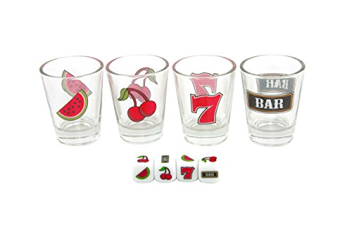 Paladone Lot De 4 Verres / Shooters Casino (Jackpot Shots) + 4 Dés (Jeu À Boire, Fêtes, Soirées, Bar...) code EAN 5032331040917 