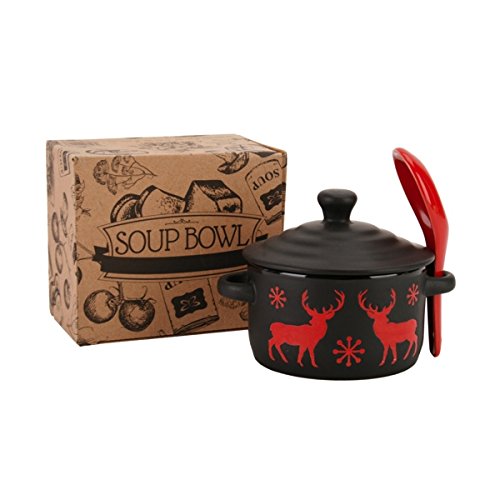 Bol à soupe avec cuillère en céramique - motif ...
