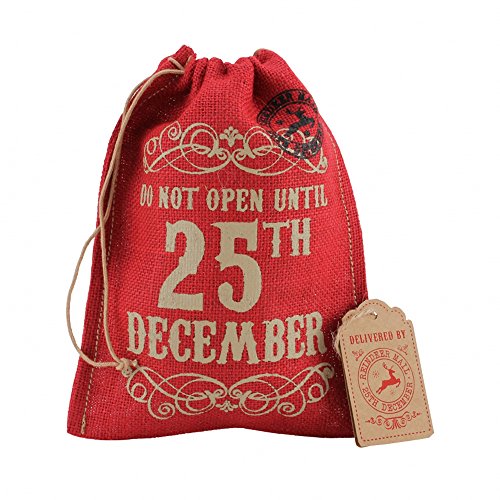 Luck and Luck Petit sac cadeau Noël en toile de jute Rouge avec écriture "Do Not Open Until 25th December" (en anglais) code EAN 5034142538935 