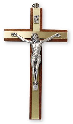 Cross Suspension murale 15 cm Acajou Insert en métal Croix Crucifix 10580 code EAN 5034951105809 