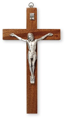 10591 Crucifix en acajou Jésus en argent 25 cm