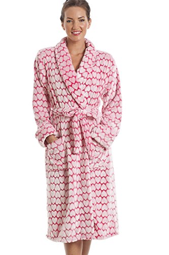 Peignoir en polaire - motif coeurs - blanc et r...