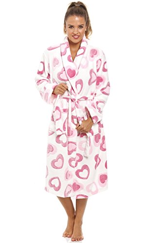 Peignoir en polaire - motif coeurs - rose et bl...