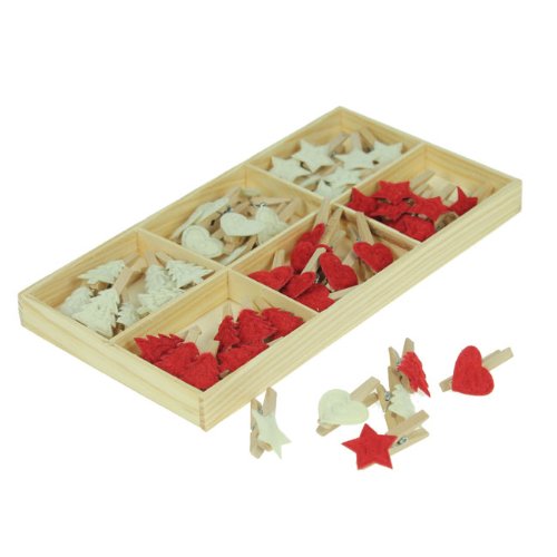 Mini pinces à linge Crème & feutrine rouge-Cade...