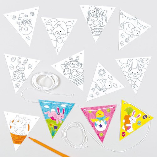 Mini banderole de Pâques à colorier à décorer e...
