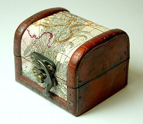 Mini coffre au trésor en bois motif ancienne ca...