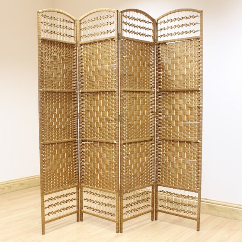 Paravent artisanal 4 panneaux en osier bois nat...