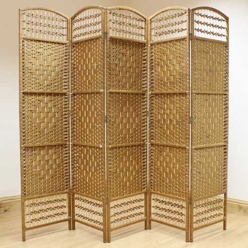 Paravent artisanal 5 panneaux en osier naturel